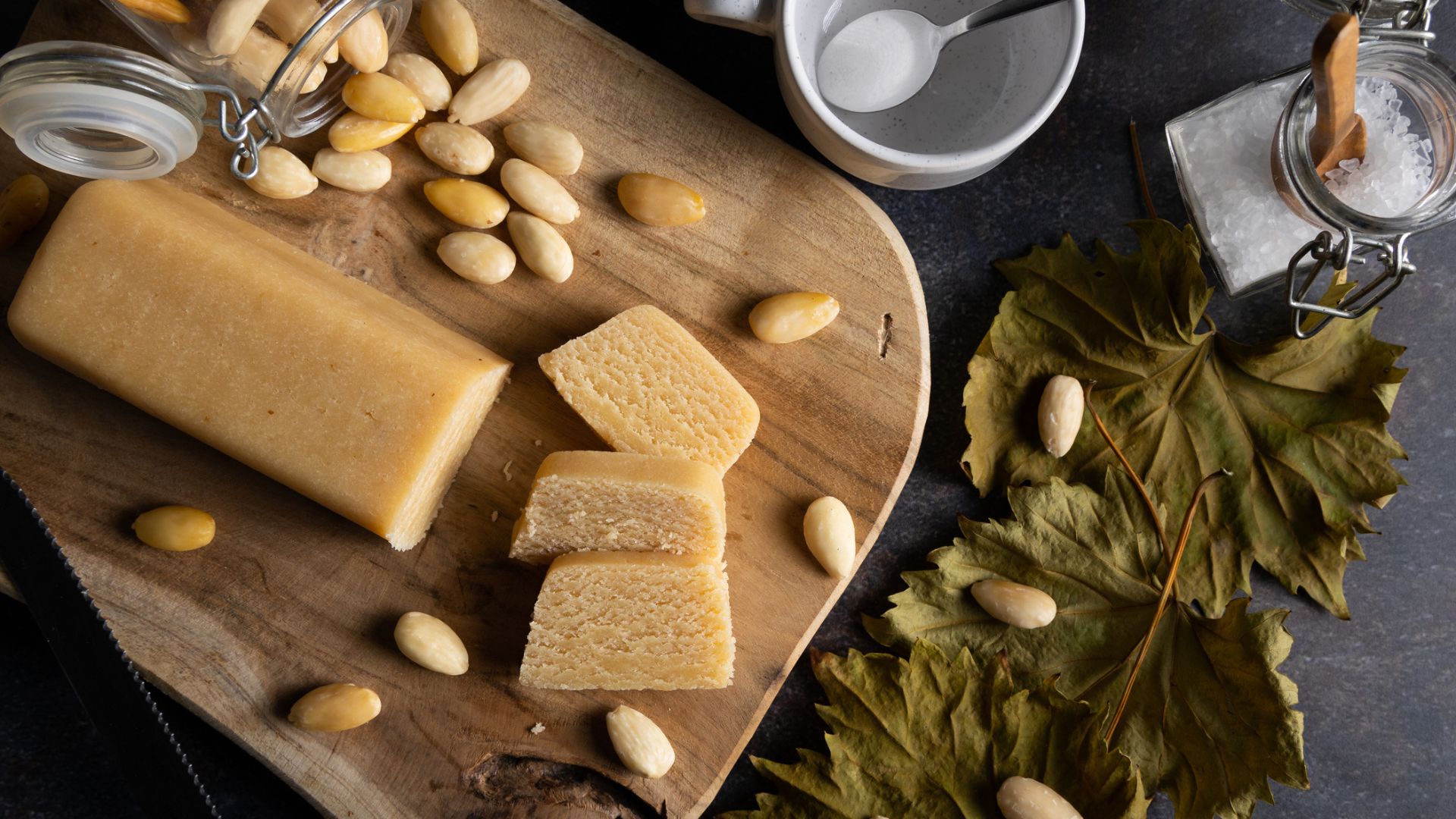 A sliced block of homemade marzipan