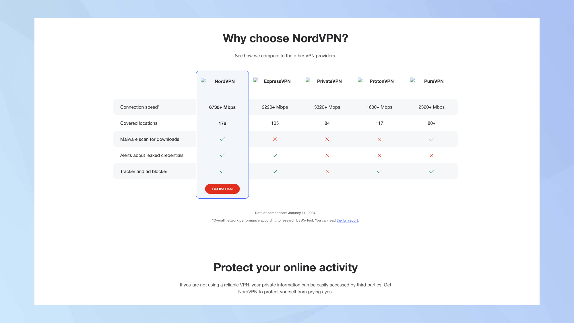 NordVPN web page 