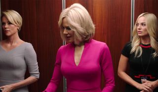 Bombshell Charlize Theron Nicole Kidman Margot Robbie standing in an elevator