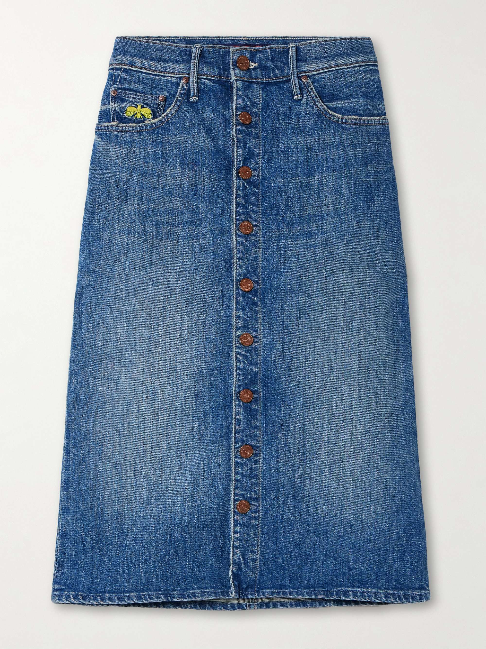 + La Doublej the Button Vagabond Embroidered Denim Midi Skirt