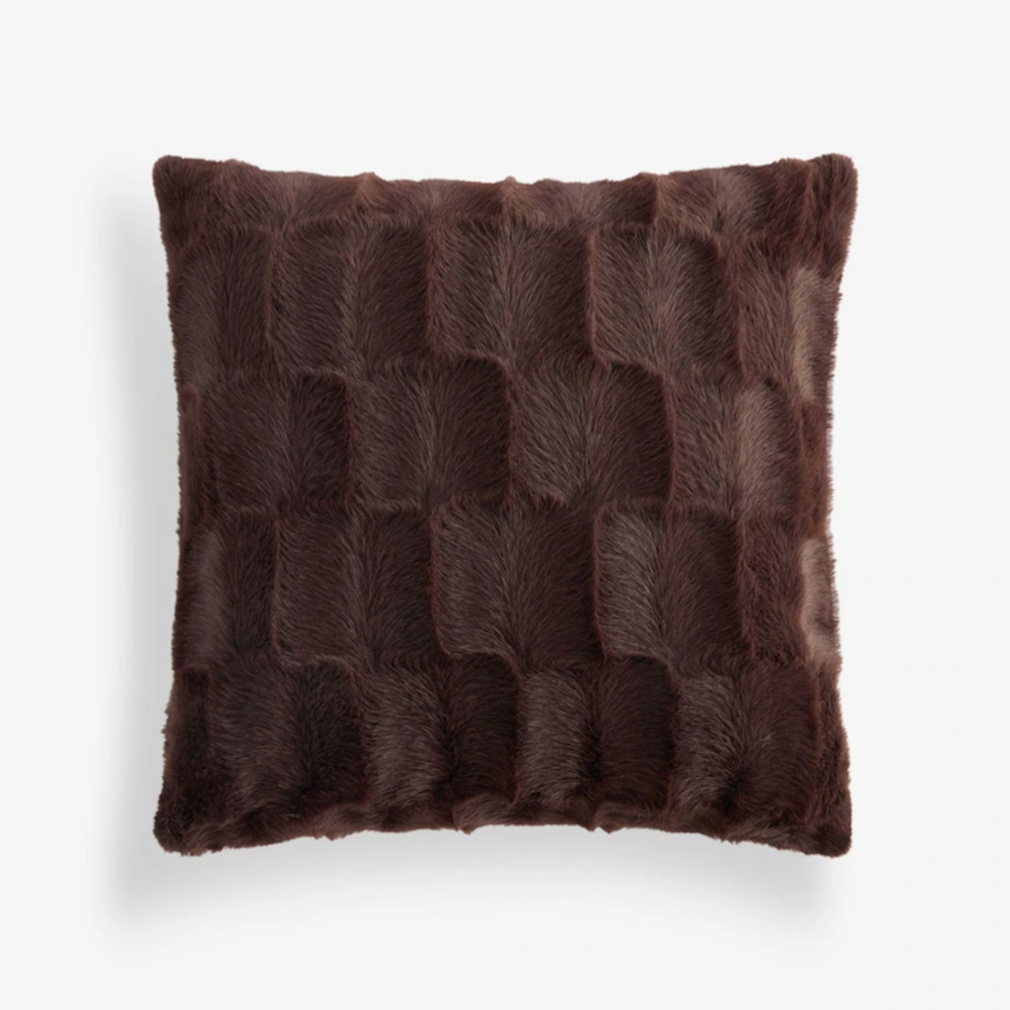 Next Chocolate Brown Textured Faux Fur Check Cushion