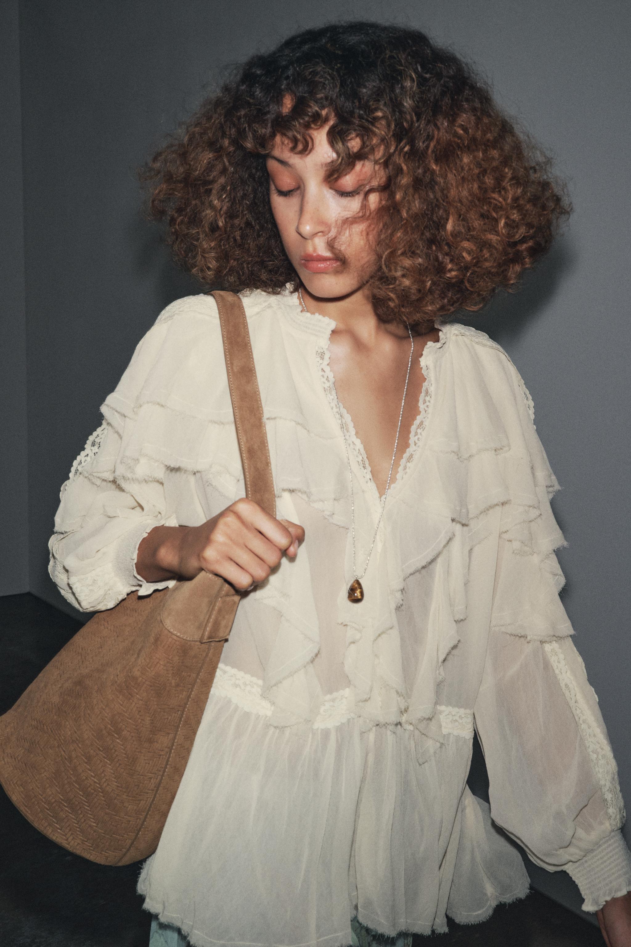 Zw Collection Lace Ruffle Blouse