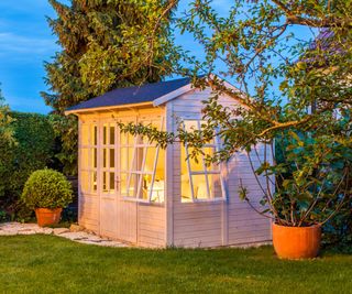 Shed lit up at night