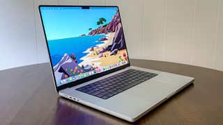 MacBook Pro 2021 (16-inch) review unit on a table
