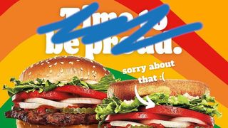 Burger King Pride Whopper with slogan scribbled out