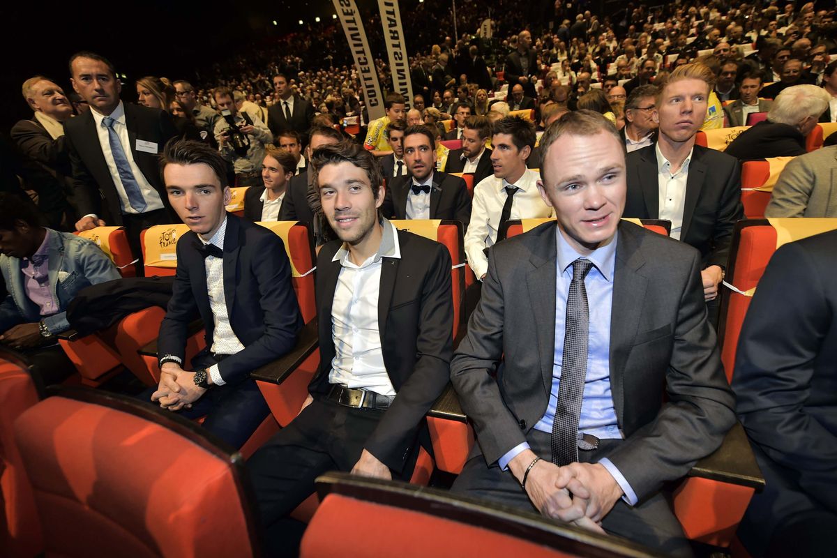 Thibaut Pinot and Chris Froome followed different dress codes at the presentation