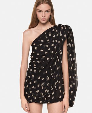 Asymmetric Polka Dot Silk Mini Dress