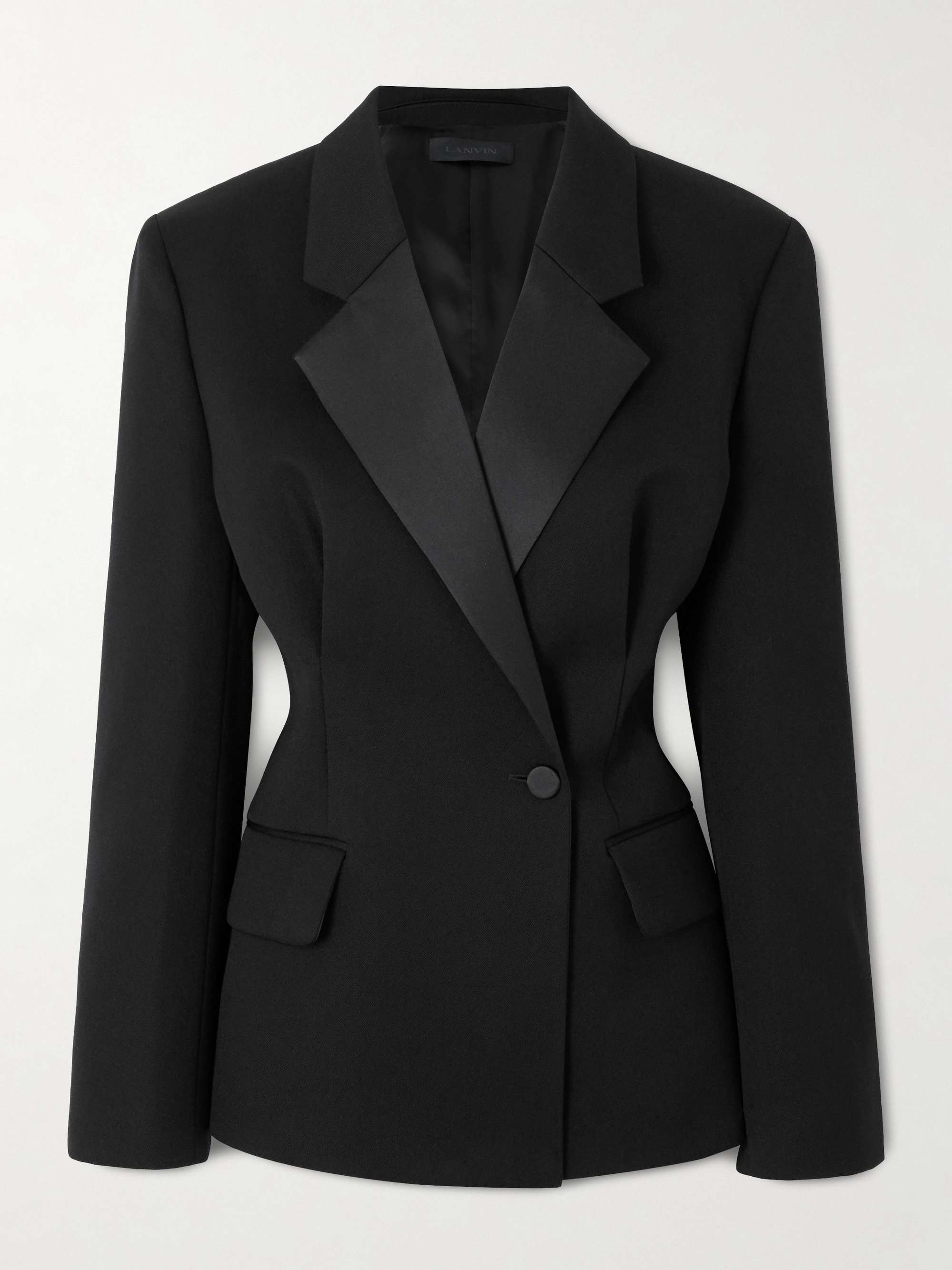 Double-Breasted Satin-Trimmed Wool Blazer