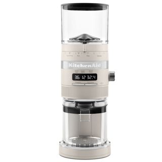 KitchenAid Burr Coffee Grinder in cream on a white background