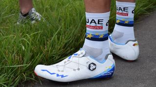 Alexander Kristoff appears to have cut part of the tongue off of his custom Northwave shoes, likely for a personal fitting preference