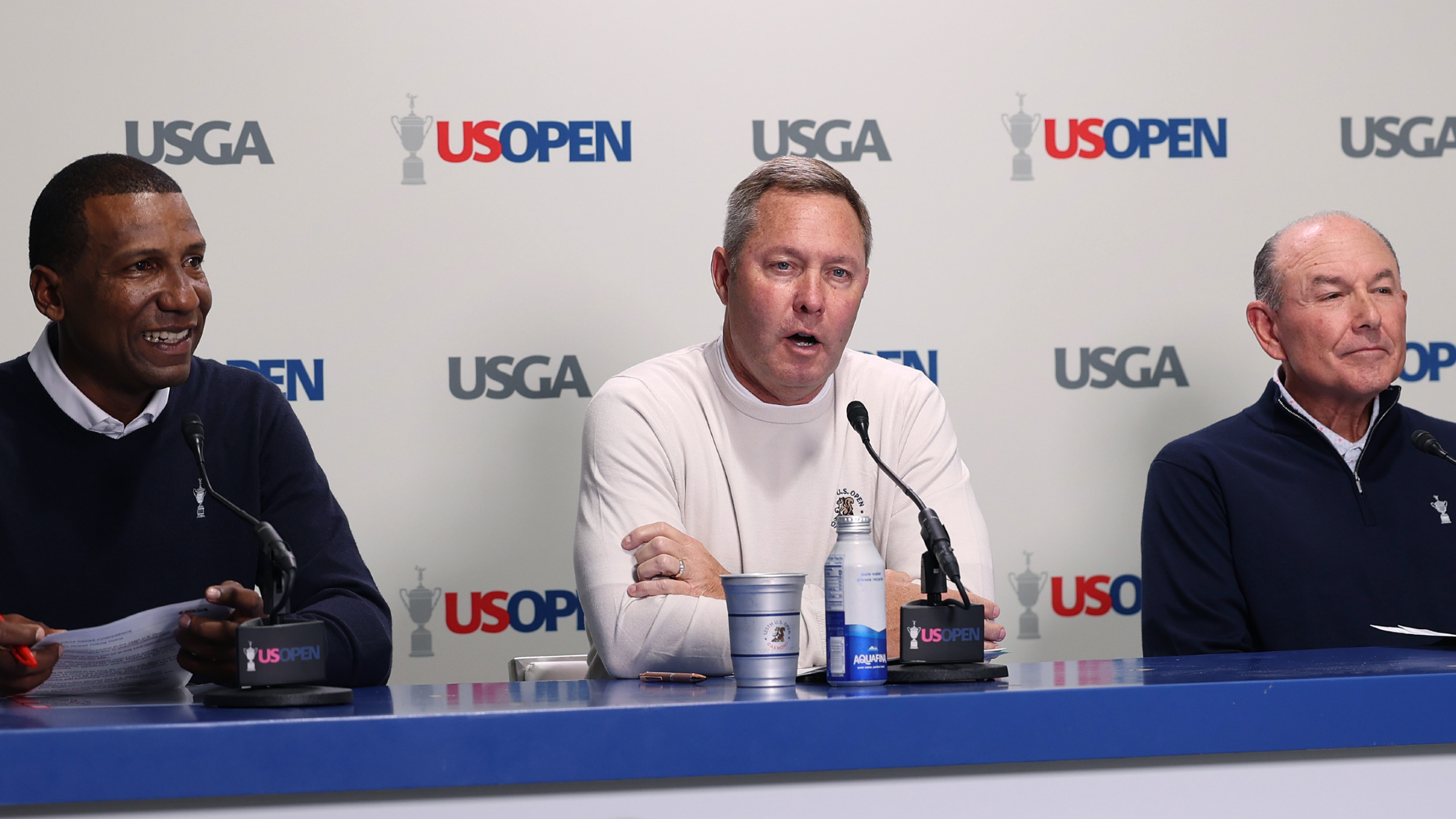 Fred Perpal, Mike Whan and John Bodenhamer at the US Open press conference 