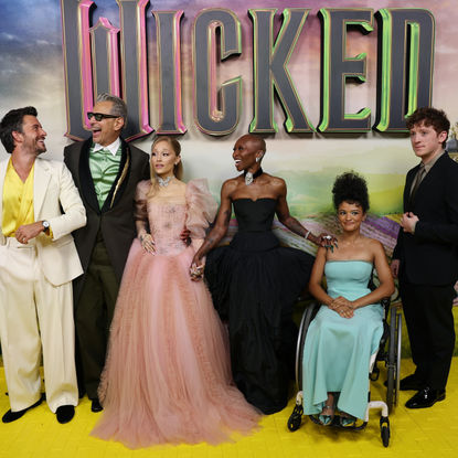 Jonathan Bailey, Jeff Goldblum, Ariana Grande, Cynthia Erivo, Marissa Bode and Ethan Slater attends the "Journey Through Oz" Tour to celebrate the Australian premiere of "Wicked" at State Theatre on November 03, 2024 in Sydney, Australia