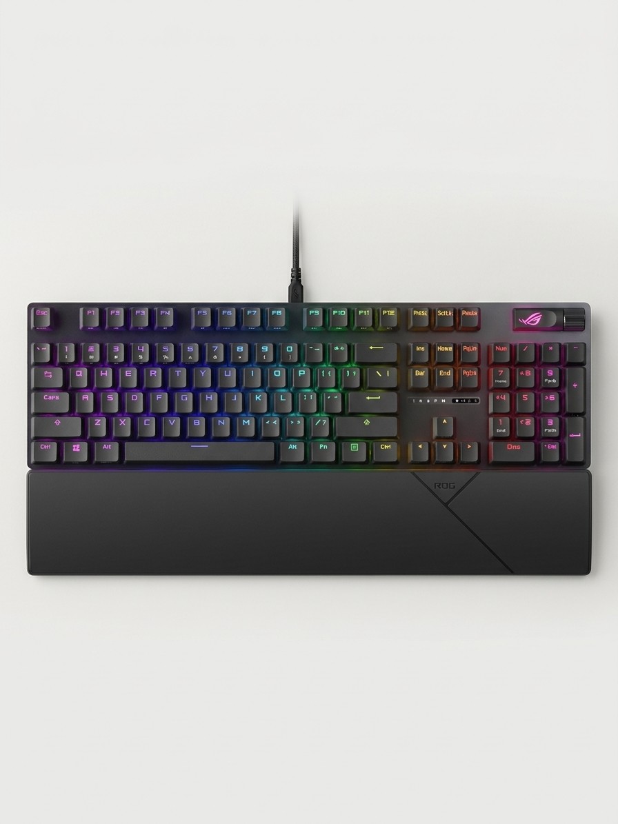 An Asus ROG Strix Scope X full-size gaming keyboard