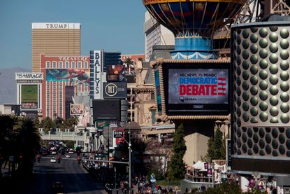 Las Vegas advertises Democratic debate.