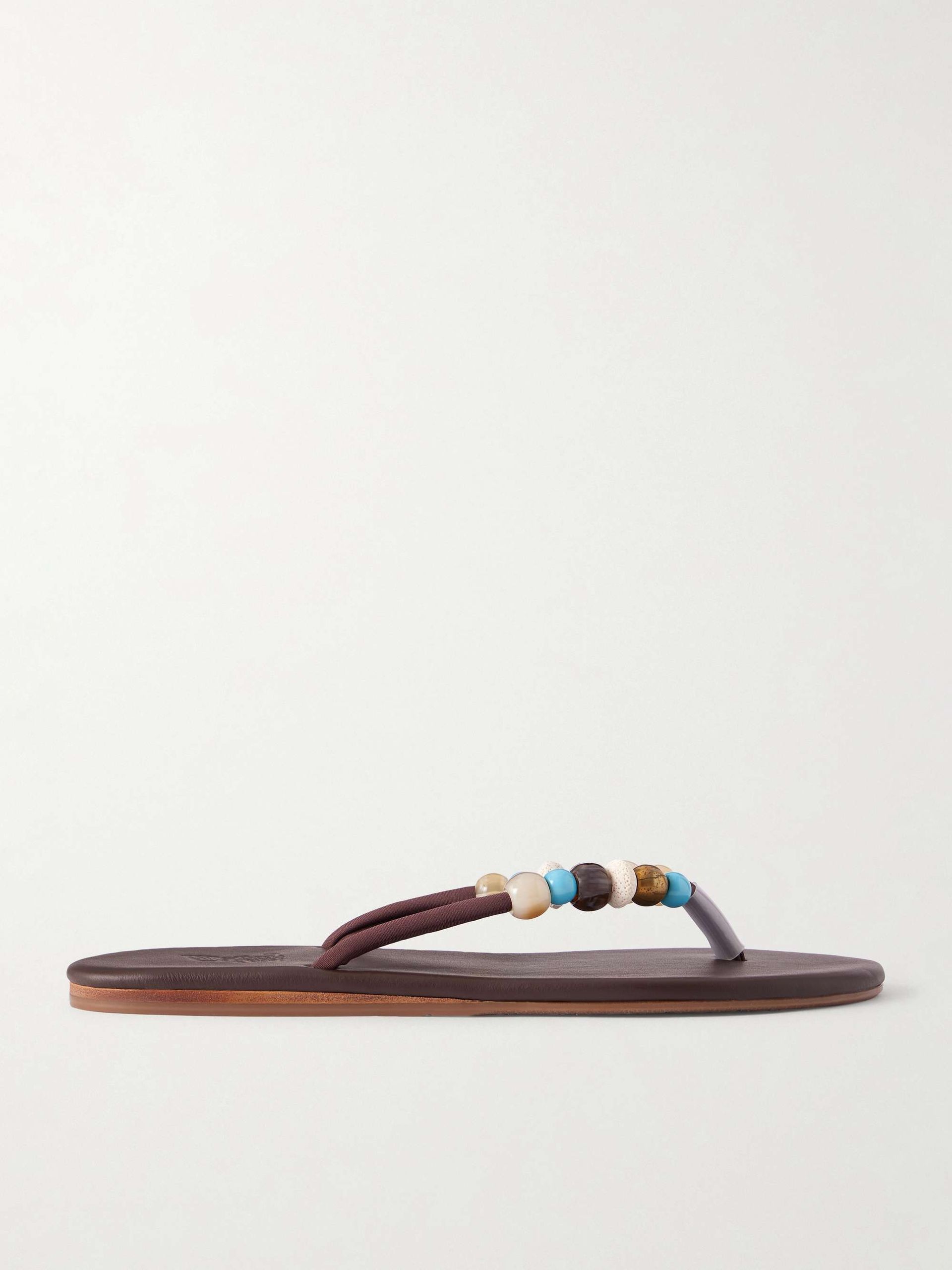 Saionara Bead-Embellished Leather Flip Flops