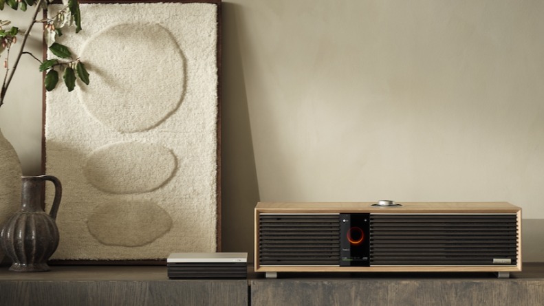 Ruark R410 Anniversary Edition all-in-one music system lifestyle shot on a countertop