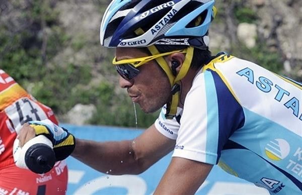 Spaniard Alberto Contador (Astana) takes a drink during stage seven.
