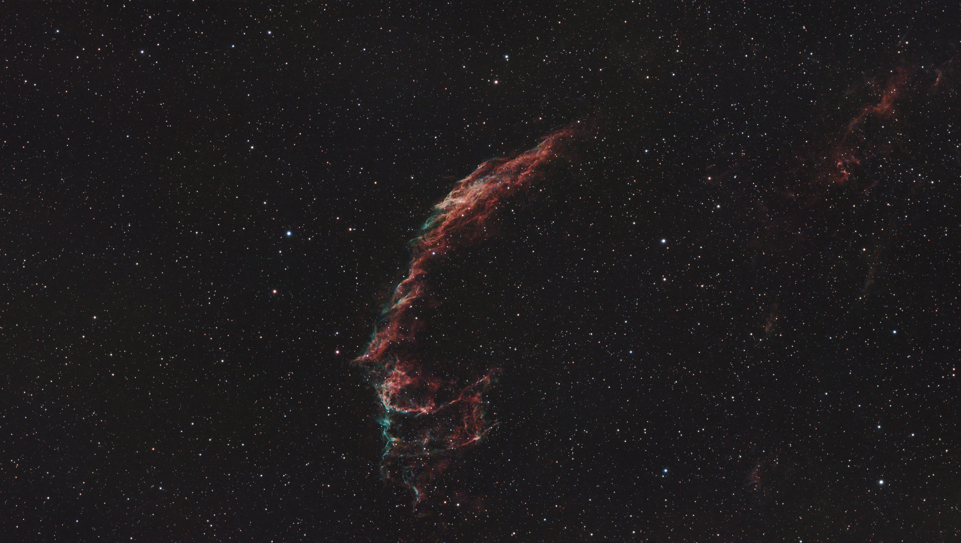 A photograph of the East Veil Nebula, taken with the Dwarf III smart telescope, processed in Pixinsight
