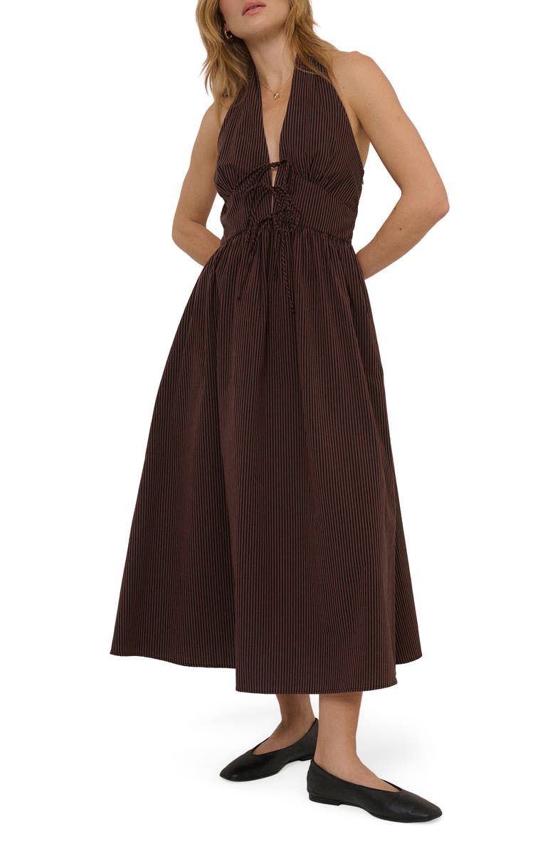 Lilijana Tie Front Halter Organic Cotton Midi Dress