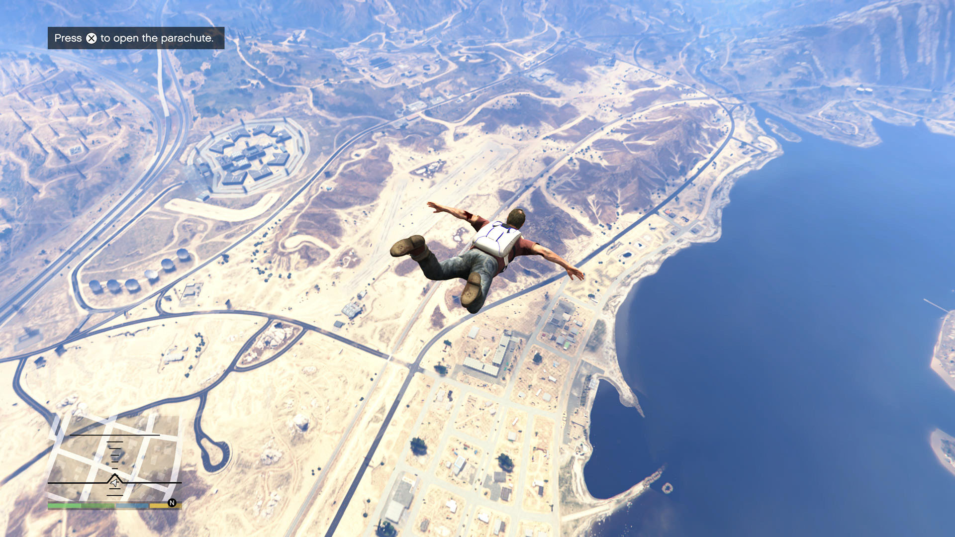 Trevor skydives over San Andreas in Grand Theft Auto 5