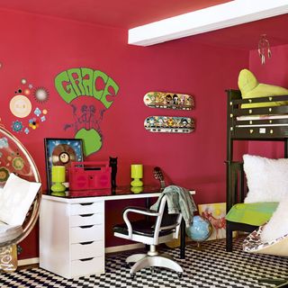 children bedroom with bunk bed and study table