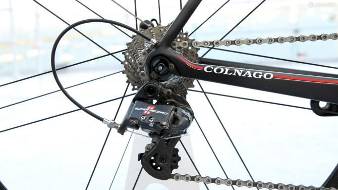 The aluminum replaceable rear derailleur hanger is intentionally designed to break on impact in order to save the carbon dropouts