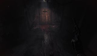 Bloodstained chapel door in the bunker