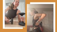 Jen Barton doing various types of strength training at home with weights