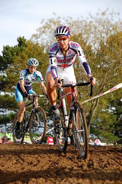 Meredith Miller about to negotiate the descent.