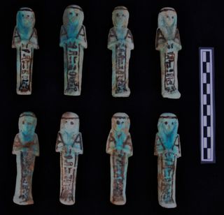 Found in the tomb, the faience shabtis would have done the work of the deceased in the afterlife.