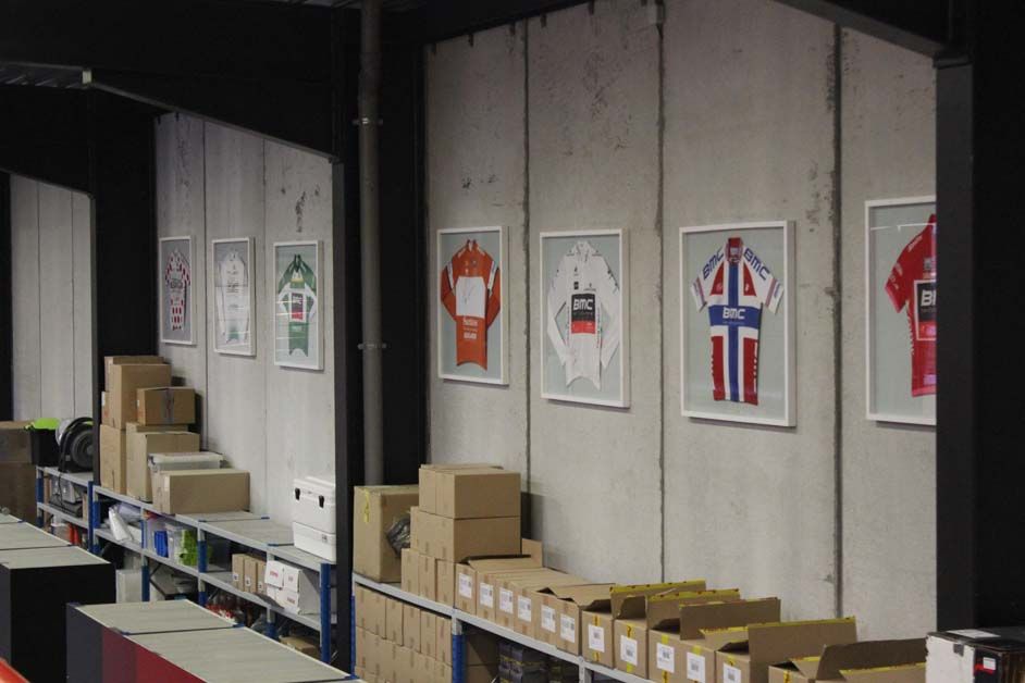 Some of the national and classification leader's jerseys worn by BMC riders over the years