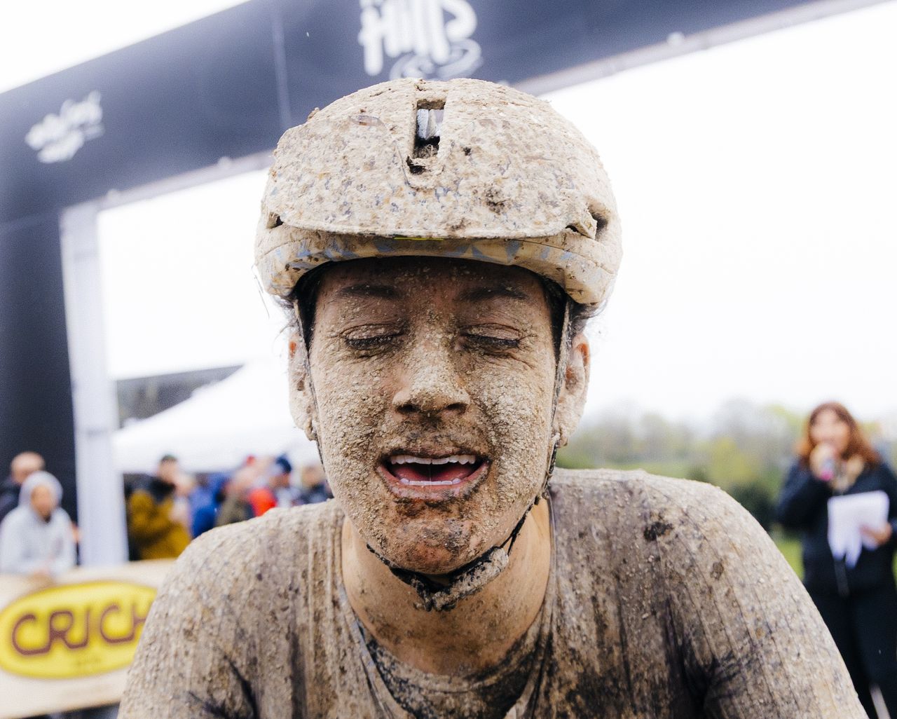 Morgan Aguirre's face paints the story of the mud on the course