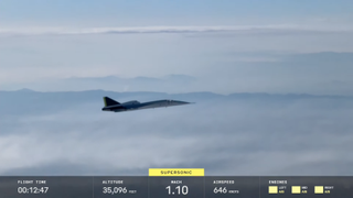 The XB-1 plane hitting supersonic speeds for the first time in the latest test flight.