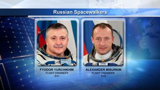 Russian cosmonauts Fyodor Yurchikhin and Alexander Misurkin will spend six hours working outside the International Space Station during a spacewalk on June 24, 2013.