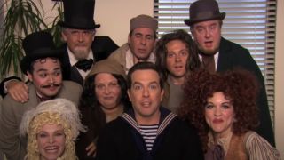 Andy (Ed Helms) and his fellow cast members in Sweeney Todd