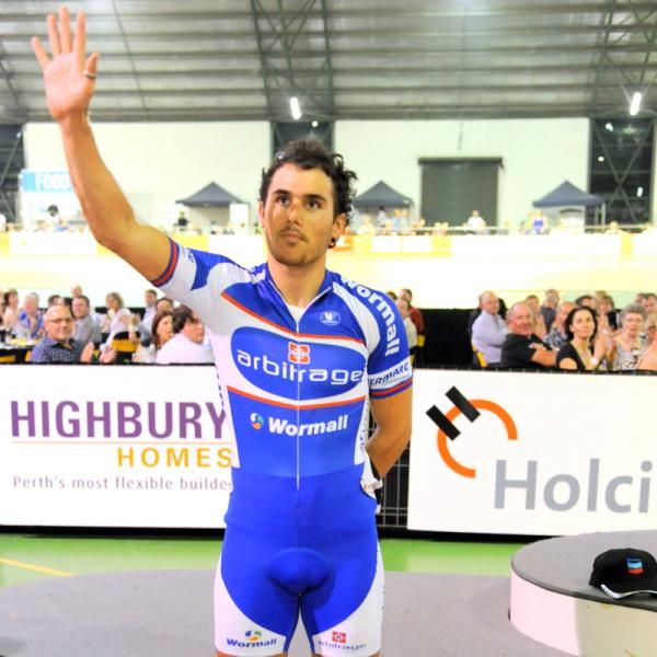Local Rider Stephen Hall took second behind Cam Meyer in the 10km scratch race, six days after being released from hospital following a criterium fall.