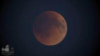 A reddish moon against a dark night sky