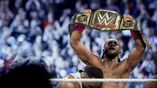 Kofi Kingston after winning the WWE Championship at WM 35 in WWE 24: Kofi Kingston: The Year Of Return
