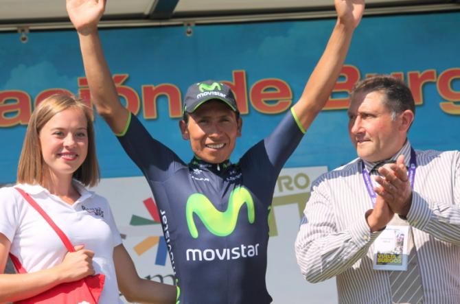Nairo Quintana celebrates his victory on stage
