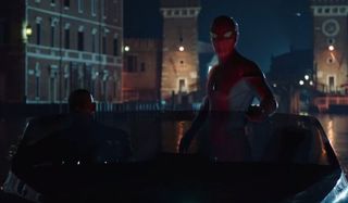 Spider-Man: Far From Home Nick Fury driving Spider-Man in a boat