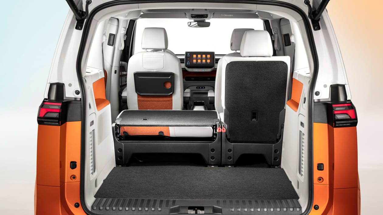 vw id buzz rear trunk with seats folded down