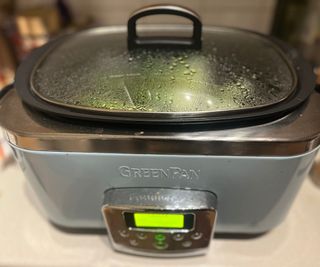 Steaming bok choy in the GreenPan Elite 6 Quart Slow Cooker