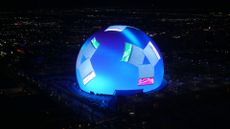 The Las Vegas Sphere showing dozens of Dell laptops at Dell Technologies World 2025
