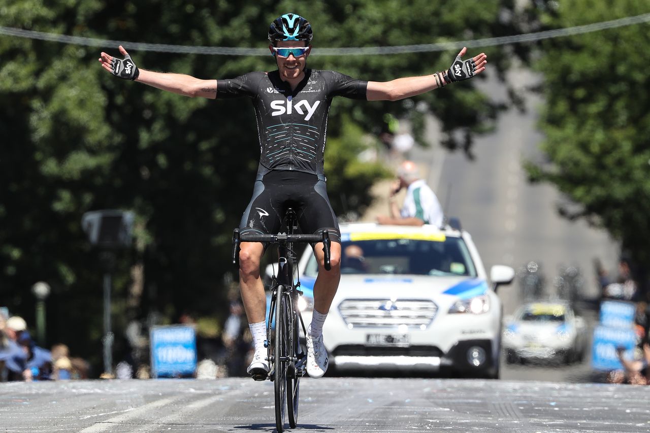 Luke Rowe (Team Sky) celebrates his first victory on Australian soil