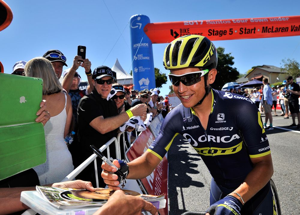 Esteban Chaves at the start of stage 5 at the Tour Down Under