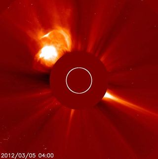 SOHO observed an X1-class solar flare late on March 4, 2012 (March 5 GMT).
