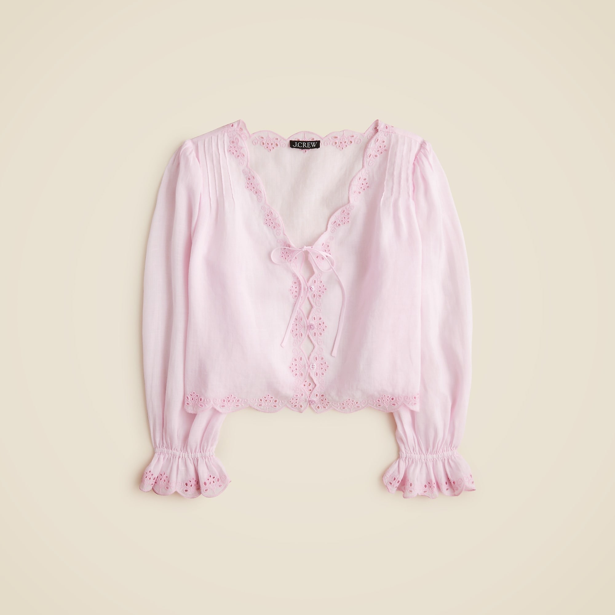 J.Crew, Scallop-Trim Tie-Front Top in Ramie