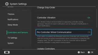 Select pro controller wired communications to turn it on