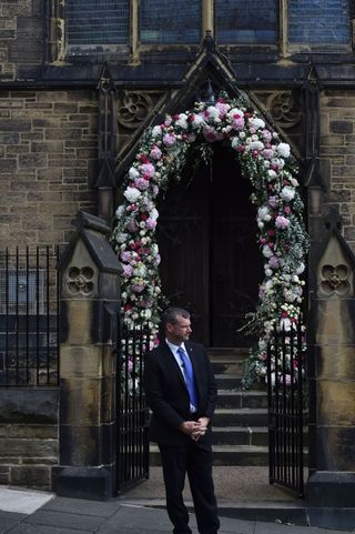A member of the security team guards at the wedding of Declan Donnelly and Ali Astall in Newcastle.