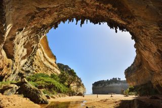 Loch Ard Gorge photographed from within a limestone cave